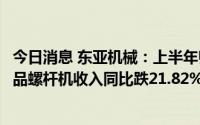 今日消息 东亚机械：上半年归母净利同比降3.55%，主要产品螺杆机收入同比跌21.82%。