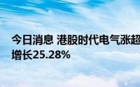 今日消息 港股时代电气涨超7%，公司上半年归母净利同比增长25.28%