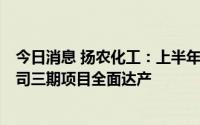 今日消息 扬农化工：上半年归母净利同比增91.36%，子公司三期项目全面达产