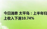 今日消息 太平鸟：上半年归母净利润同比下降67.57%，线上收入下滑10.74%