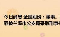 今日消息 金圆股份：董事、副总经理赵卫东因涉嫌串通投标罪被兰溪市公安局采取刑事拘留强制措施