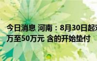 今日消息 河南：8月30日起对四家村镇银行单人合并金额40万至50万元 含的开始垫付