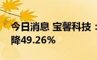 今日消息 宝馨科技：上半年归母净利同比下降49.26%