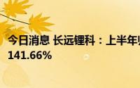 今日消息 长远锂科：上半年归母净利润7.58亿元，同比增长141.66%