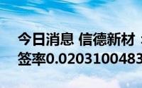 今日消息 信德新材：创业板IPO网上发行中签率0.0203100483%