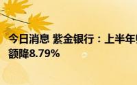 今日消息 紫金银行：上半年归母净利8.24亿元，不良贷款余额降8.79%