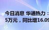今日消息 华通热力：上半年归母净利8475.65万元，同比增16.09%