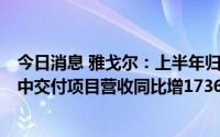 今日消息 雅戈尔：上半年归母净利31.32亿元，地产业务集中交付项目营收同比增1736.62%