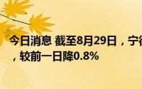 今日消息 截至8月29日，宁德时代融资融券余额127.69亿元，较前一日降0.8%