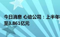 今日消息 心动公司：上半年权益持有人应占净亏损同比扩大至3.861亿元