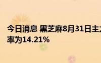 今日消息 黑芝麻8月31日主力资金净流入1.47亿元，净流入率为14.21%