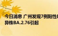 今日消息 广州发现7例阳性感染者，本次疫情为奥密克戎变异株BA.2.76引起