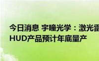 今日消息 宇瞳光学：激光雷达转镜、振镜9月可少量供应，HUD产品预计年底量产