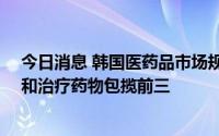 今日消息 韩国医药品市场规模突破25万亿韩元，新冠疫苗和治疗药物包揽前三