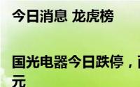 今日消息 龙虎榜|国光电器今日跌停，两机构净买入4545.76万元