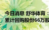 今日消息 舒华体育：截至8月底，651.8万元累计回购股份66万股