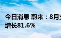 今日消息 蔚来：8月交付10677辆汽车，同比增长81.6%