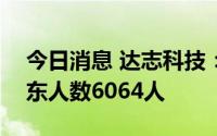 今日消息 达志科技：截至8月31日，公司股东人数6064人
