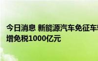 今日消息 新能源汽车免征车辆购置税延续至明年底，预计新增免税1000亿元