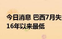 今日消息 巴西7月失业率下降至9.1%，为2016年以来最低