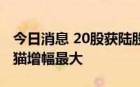 今日消息 20股获陆股通增仓超30%，陕西黑猫增幅最大