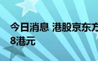 今日消息 港股京东方精电跌超10%，报16.08港元