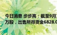 今日消息 步步高：截至9月1日出售已回购股份数量863.91万股，出售所得资金6828.09万元