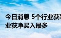 今日消息 5个行业获融资净买入，交通运输行业获净买入最多