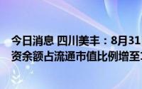 今日消息 四川美丰：8月31日融资净买入1006.92万元，融资余额占流通市值比例增至10.04%