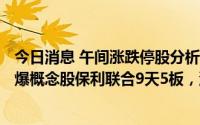 今日消息 午间涨跌停股分析：47只涨停股，5只跌停股，民爆概念股保利联合9天5板，源飞宠物跌停