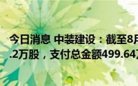 今日消息 中装建设：截至8月31日，已累计回购公司股份94.2万股，支付总金额499.64万元