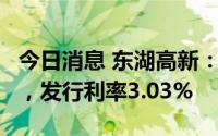 今日消息 东湖高新：完成发行5亿元中期票据，发行利率3.03%