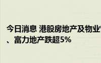 今日消息 港股房地产及物业管理板块持续走低，碧桂园服务、富力地产跌超5%