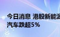 今日消息 港股新能源汽车股持续走低，小鹏汽车跌超5%
