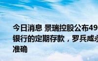 今日消息 景瑞控股公布49亿银行存款调查结果：系抵押予银行的定期存款，罗兵咸永道寄发银行询证函提供的信息不准确