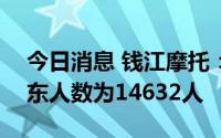 今日消息 钱江摩托：截至8月31日，公司股东人数为14632人