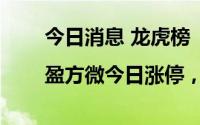 今日消息 龙虎榜|盈方微今日涨停，成交额15.79亿元