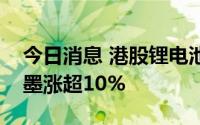 今日消息 港股锂电池板块部分走高，中国石墨涨超10%