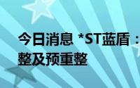 今日消息 *ST蓝盾：子公司拟向法院申请重整及预重整