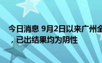 今日消息 9月2日以来广州全市社会面共检测核酸2300万份，已出结果均为阴性