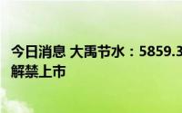 今日消息 大禹节水：5859.37万股定增限售股将于9月8日起解禁上市