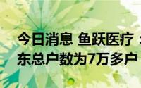 今日消息 鱼跃医疗：截至8月31日，公司股东总户数为7万多户