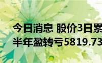 今日消息 股价3日累跌超20%，豪尔赛：上半年盈转亏5819.73万元