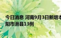 今日消息 河南9月3日新增本土无症状感染者17例，其中安阳市滑县13例