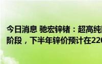 今日消息 驰宏锌锗：超高纯四氯化锗项目已进入投料试运行阶段，下半年锌价预计在22000-25000元/吨区间