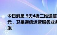 今日消息 5天4板三维通信：实控人近期减持套现超2800万元，卫星通信运营服务业务由持股比46.8%的控股子公司实施