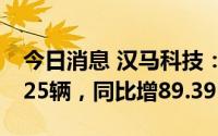 今日消息 汉马科技：8月新能源中重卡销量125辆，同比增89.39%