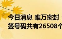 今日消息 唯万密封：创业板IPO网上摇号中签号码共有26508个