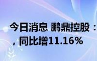 今日消息 鹏鼎控股：8月合并营收35.15亿元，同比增11.16%