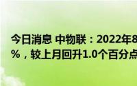 今日消息 中物联：2022年8月份中国大宗商品指数为102.3%，较上月回升1.0个百分点